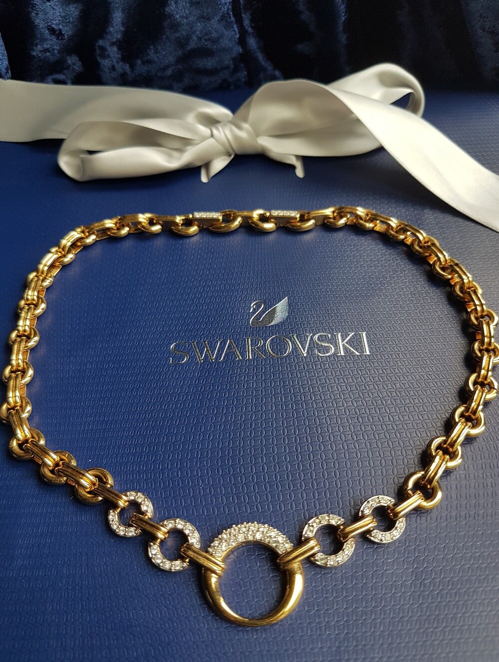 AUTHENTIC Swarovski 18k Gold Plated Chunky Chain Link Vintage Necklace - Picture 3 of 16